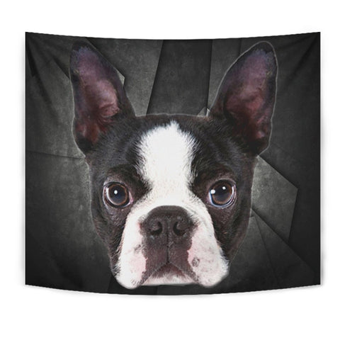 Boston Terrier On Black Print Tapestry-Free Shipping