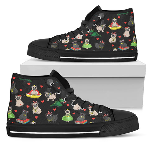 Colorful Dog Pug Women's High Tops Shoes - Black