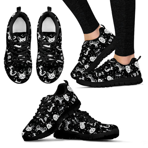 Space Cats Black Women's Sneakers