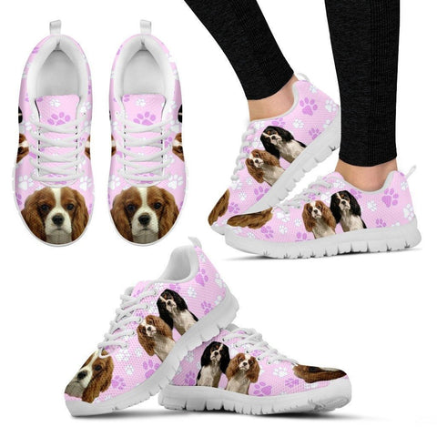 Cavalier King Charles Spaniel In Tri Color Print Running Shoe For Women(White/Black)- Free Shipping