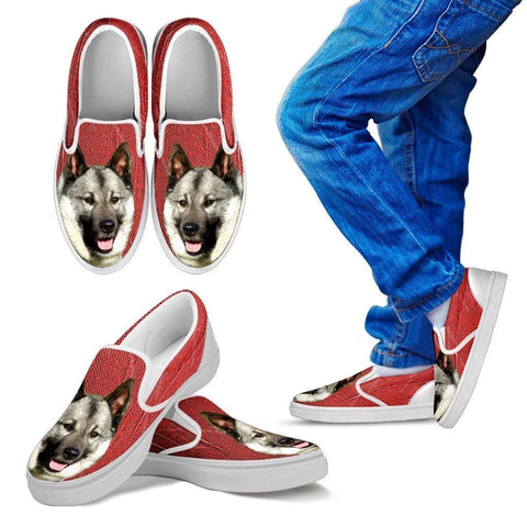 Norwegian Elkhound Dog Print Slip Ons For Kids-Express Shipping