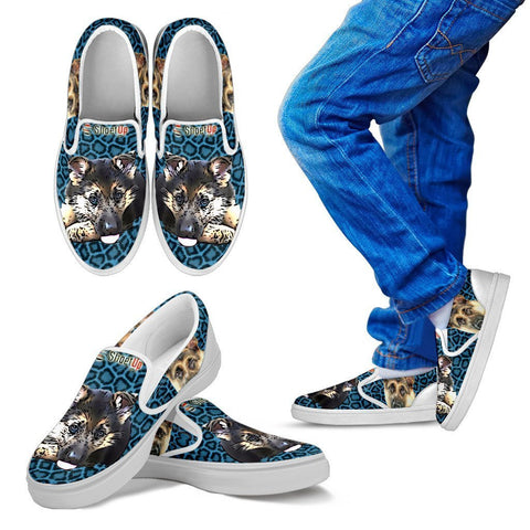 Cartoonize German Shepherd Print-Kid's Slip Ons-Free Shipping