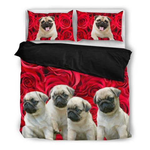 Valentine's Day Special Pug Dog On Red Print Bedding Set- Free Shipping