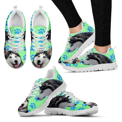 Siberian Husky Paws Print (Black/White) Running Shoes For Women-Free Shipping