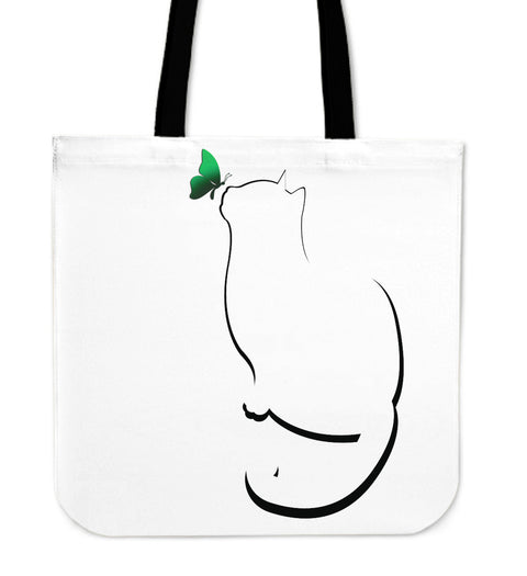 Green Butterfly on Cat Tote Bag