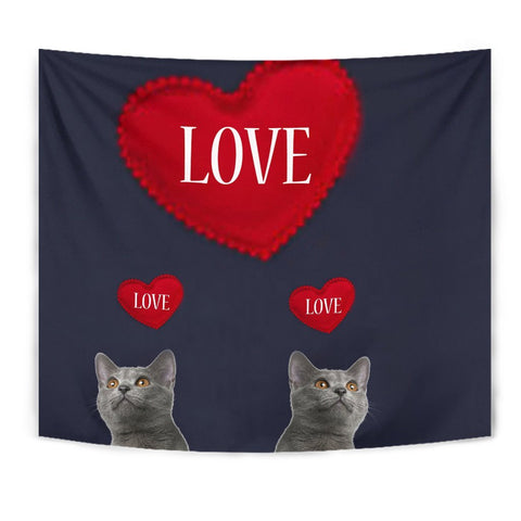 Chartreux Cat Love Print Tapestry-Free Shipping