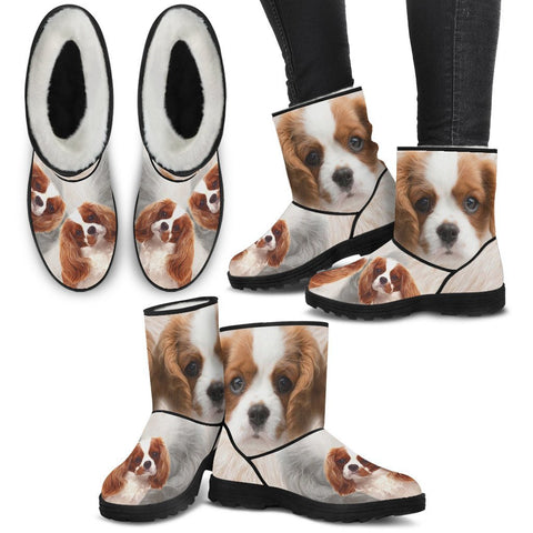 Cute Cavalier King Charles Spaniel Print Faux Fur Boots For Women- Free Shipping