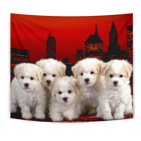 Bichon Frise Puppies On Red Print Tapestry-Free Shipping