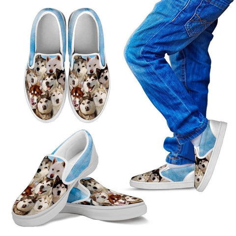 Siberian Husky In 'Eight Below' Movie Style Print Slip Ons For Kids- Express Shipping