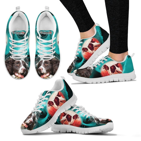 English Springer Spaniel On Deep Skyblue Print Running Shoes For Women- Free Shipping