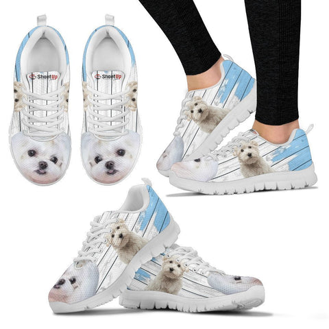 Maltese Blue White Print Sneakers For Women-Free Shipping