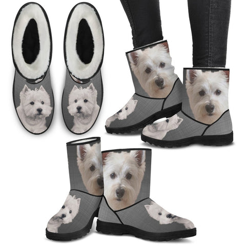 West Highland White Terrier Print Faux Fur Boots For Women-Free Shipping