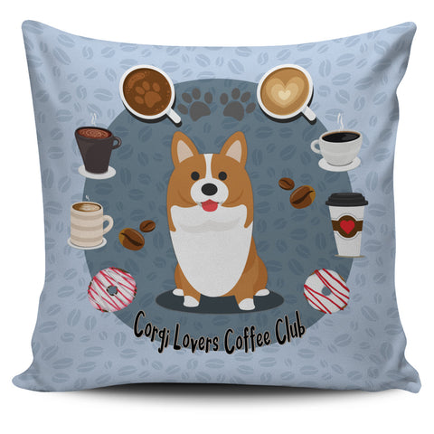 Corgi Lovers Coffee Club Pillow Cover Blue