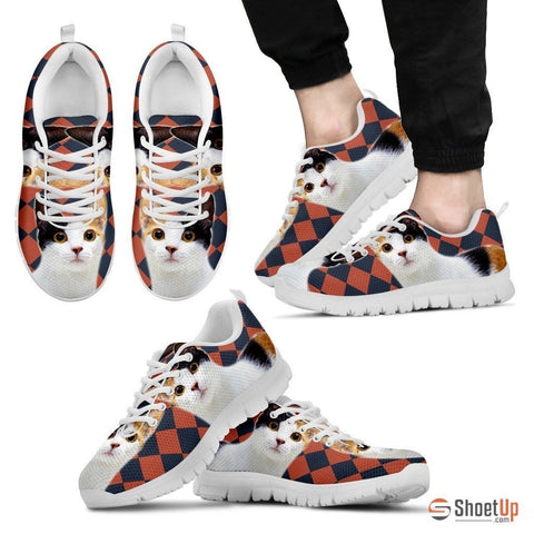 Japanese Bobtail Cat Print (White/Black) Running Shoes For Men-Free Shipping