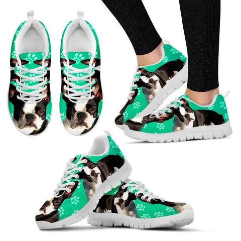 Boston Terrier Paws Print (Black/White) Running Shoes For Women-Free Shipping