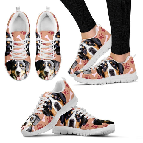Entlebucher Mountain Dog Print Sneakers For Women(White/Black)- Express Shipping-Paww-Printz-Merchandise