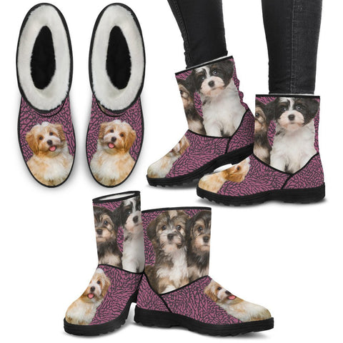 Cute Havanese Print Faux Fur Boots For Women-Free Shipping