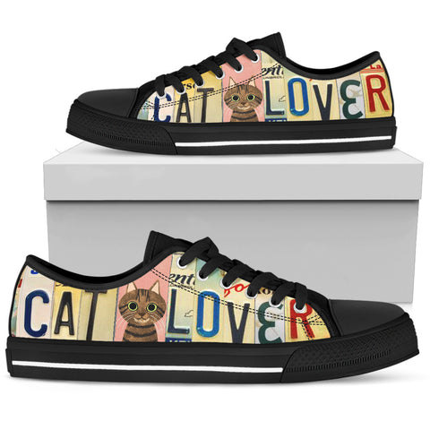 Cat Print "Cat Lover" License Plate Low Top Shoes - Men