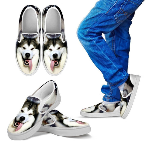 Alaskan Malamute Dog Print Slip Ons For Kids- Express Shipping