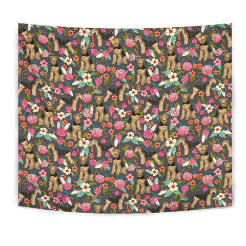 Airedale Terrier Dog Floral Print Tapestry-Free Shipping