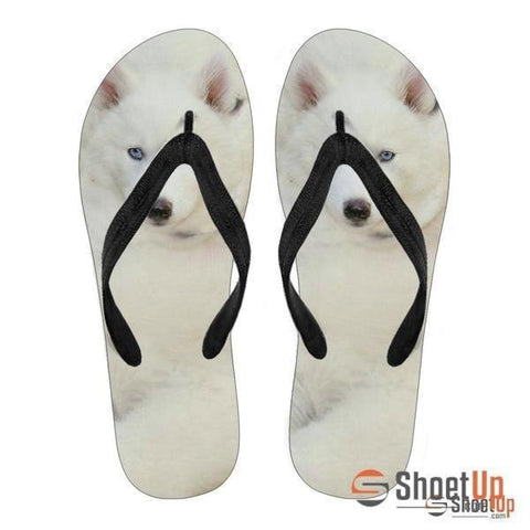 White Husky Puppy Flip Flops For Women- Free Shipping