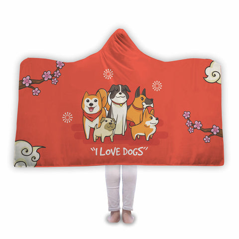 I Love Dogs - Dog Lover Hooded Blanket