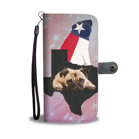 Cute Pug Dog On Pink Print Wallet Case-Free Shipping-TX State