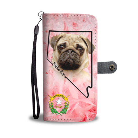 Pug On Pink Print Wallet Case- Free Shipping-NV State