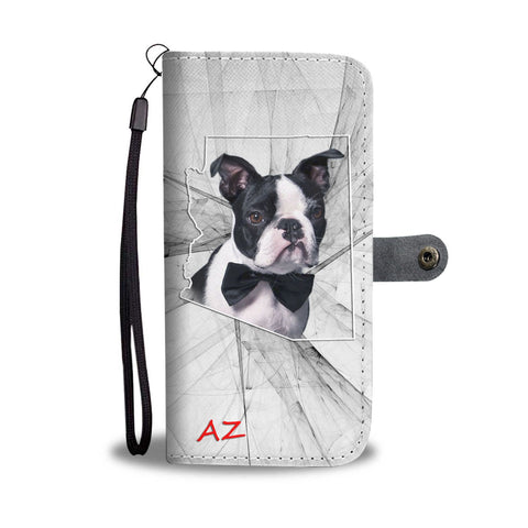 Boston Terrier On White Print Wallet Case- Free Shipping-AZ State