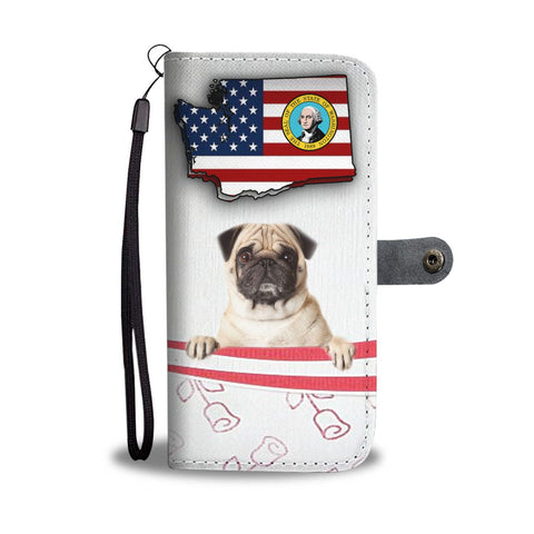 Cute Pug Dog Print Wallet Case-Free Shipping-WA State