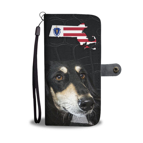 Black Saluki Dog Print Wallet Case-Free Shipping-MA State