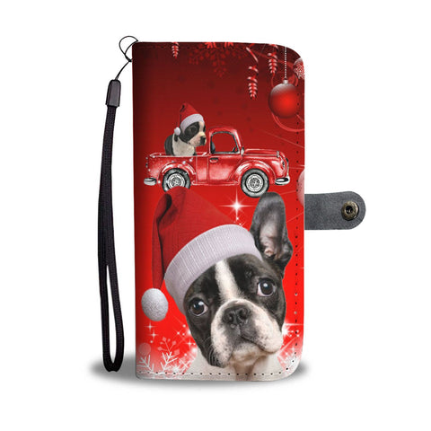 Cute Boston Terrier Red Christmas Print Wallet Case-Free Shipping