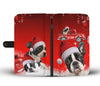 Cute Boston Terrier Red Christmas Print Wallet Case-Free Shipping