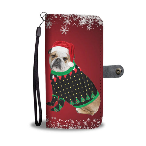 Bulldog Red Christmas Print Wallet Case-Free Shipping