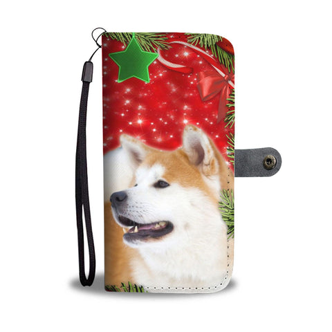 Akita Inu Dog On Christmas Print Wallet Case-Free Shipping