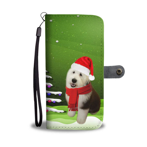Old English Sheepdog Christmas Green Print Wallet Case-Free Shipping