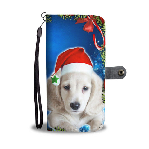 Cute Dachsund Dog On Christmas Print Wallet Case-Free Shipping