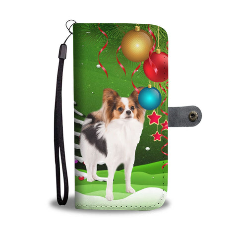 Papillon Dog Christmas Green Print Wallet Case-Free Shipping