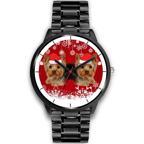 Black Dial-Yorkshire Terrier (Yorkie) Christmas Print Wrist Watch-Free Shipping