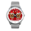 Silver Dial-Yorkshire Terrier (Yorkie) Christmas Print Wrist Watch-Free Shipping