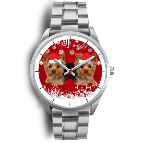 Silver Dial-Yorkshire Terrier (Yorkie) Christmas Print Wrist Watch-Free Shipping