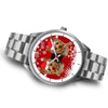 Silver Dial-Yorkshire Terrier (Yorkie) Christmas Print Wrist Watch-Free Shipping