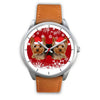 Silver Dial-Yorkshire Terrier (Yorkie) Christmas Print Wrist Watch-Free Shipping