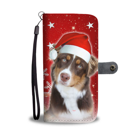 Miniature American Shepherd On Christmas Print Wallet Case-Free Shipping