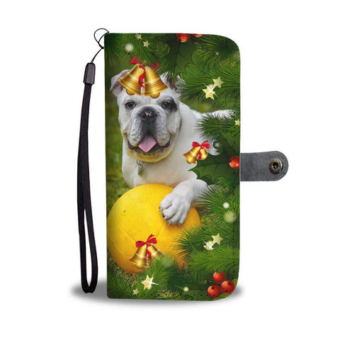 Cute Bulldog Puppy Christmas Print Wallet Case-Free Shipping