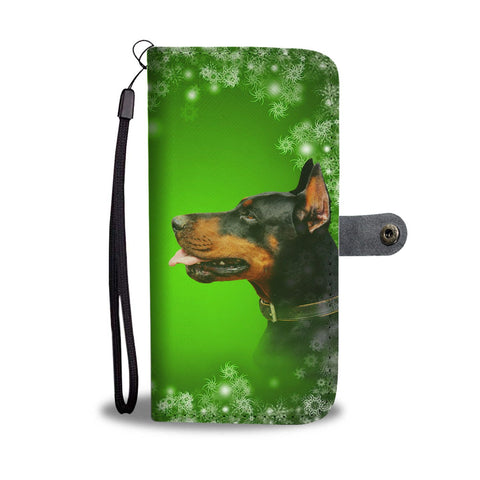 Doberman Pinscher Dog On Green Christmas Print Wallet Case-Free Shipping