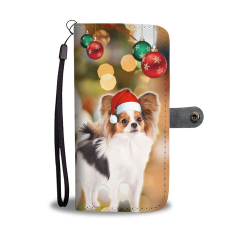 Papillon Dog On Christmas Print Wallet Case-Free Shipping