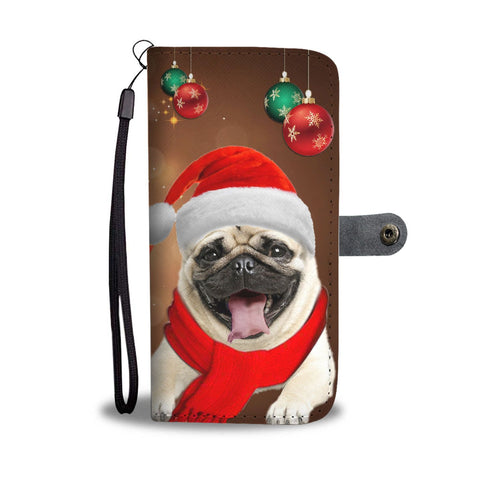 Cute Pug On Christmas Print Wallet Case-Free Shipping