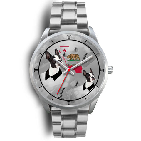 Boston Terrier California Christmas Special Silver Wrist Watch-Free Shipping