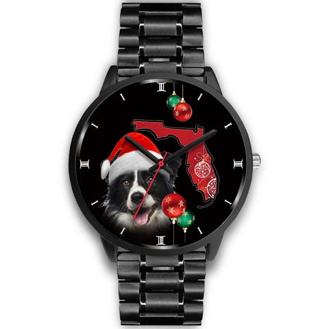 Cute Border Collie On Christmas Florida Wrist Watch-Free Shipping